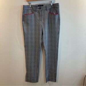 PINK TARTAN Sz 6 Black White Plaid Red Trim Slits at Hem Made in Canada Trousers